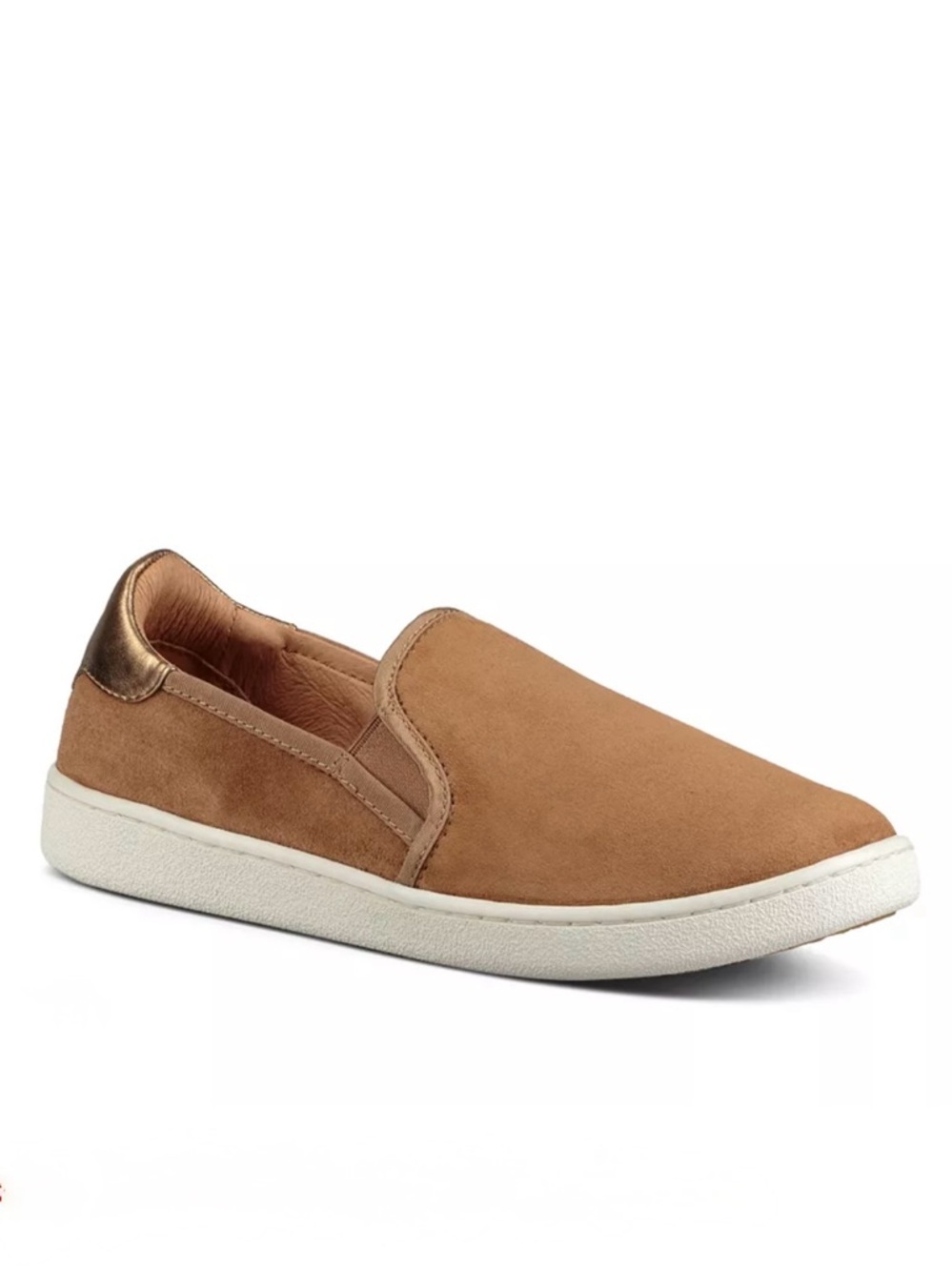 UGG CAS Suede Leather Gold Metallic Logo Round Toe Slip-On Loafers Sneakers, 9